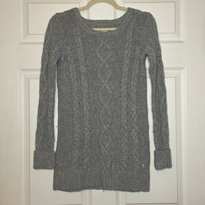 Aerie Slouchy Gray Cable Pullover Knit Sweater, Women’s Size XS